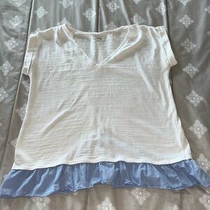 Loft Outlet, Cuff Sleeved Top, Ruffled Bottom, Crossed Back, Size Small